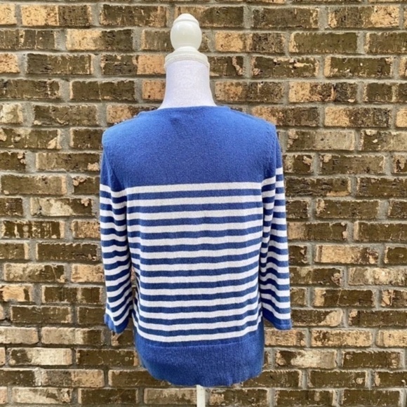 J. Mclaughlin Striped Cotton Sweater Size Medium Blue Pullover Polyamide. - Picture 4 of 7